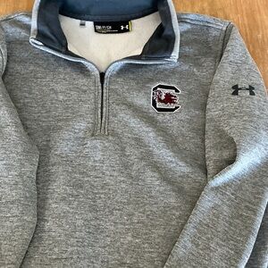 Under Armour Men's Heather Gray Quarter Zip Pullover GAMECOCKS University of SC
